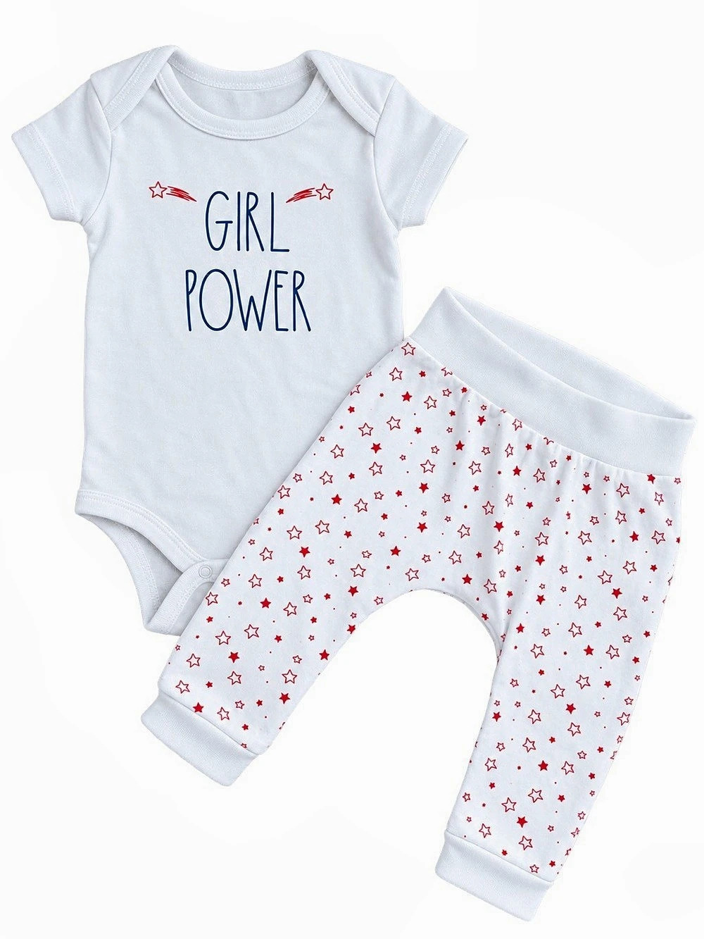 Rae Dunn Baby 6-9M Girl Power Bodysuit & Star Pants Set, LIKE NEW condition